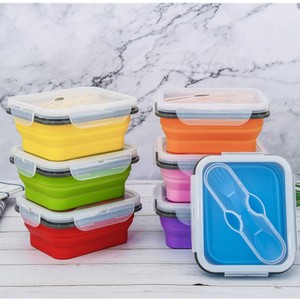 Hot Bán 600Ml Hình Chữ Nhật Silicone Hộp Ăn Trưa Với Lò Microwave Đóng Mở Cho Thực Phẩm Lưu Trữ Container Và Giữ Cho Thực Phẩm Tươi - Product Image 4