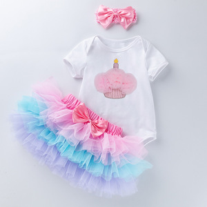 Vendita Diretta dalla Fabbrica <span class=keywords><strong>Set</strong></span> di Tutine per Bambina 0-2 Anni con Maniche Corte, Vestito per <span class=keywords><strong>Compleanno</strong></span> e Festival, Gonna in Pizzo - Product Image 6