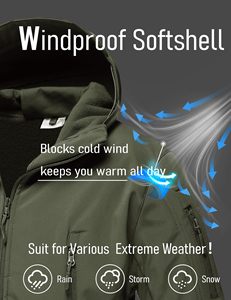 Chaquetas Tácticas de Senderismo para <span class=keywords><strong>Hombre</strong></span> Rompevientos con Capucha Impermeable Gruesa de Forro Polar Cálido Piel de Tiburón Softshell - Product Image 4