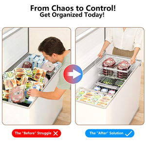 2 Pcs Stackable <b>Chest</b> <b>Storage</b> Basket Expandable 11.81" to 17.72" Foldable Handle Deep Freezer Organizer Bins for 5+ Cu.Ft Fridge - Product Image 4