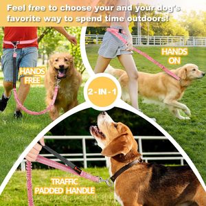 Guinzaglio a mani libere per cani guinzaglio regolabile in vita per <span class=keywords><strong>Dog</strong></span> Walking Bungee a doppia maniglia con punti riflettenti per escursioni a piedi - Product Image 6