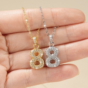 Wholesale Micro Insert Zirconia Angel Number Necklace 14k Gold Filled Full Diamond Number 8 Pendant Jewelry - Product Image 4
