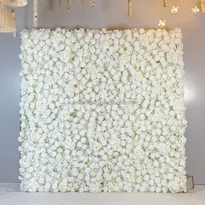 結婚式の装飾布バックロールアップ赤いバラの花の壁のためのサンウェディングシルク3D造花の壁