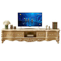 Meuble TV de style européen en bois massif, couleur champagne doré, luxueux, meuble bas, ensemble de rangement avec table basse néoclassique américaine