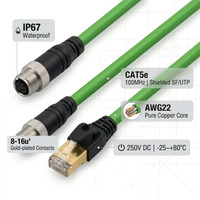 Kabel Ethernet Industri Profinet M12 D-Code 4-Pin RJ45 IP67 CAT5e Terproteksi Inti Tembaga AWG22 Selubung Hijau PUR Panjang Sesuai Pesanan