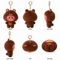 Zaves Wholesale Porte-clés en peluche mignon ours brun foncé avec capuche, écologique et durable, pour sacs à dos scolaires et clés de voiture, avec bouche jaune premium