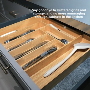 대나무 모던 미니멀리스트 단색 직사각형 서랍 분리형 수납함 확장형 수저통 정리함 - Product Image 2