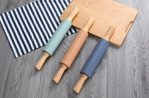 Wholesale Non-stick Food Grade Silicone & Wooden <b>Rolling</b> Pin Bakeware Accessories Kitchen Use Pastry <b>Tools</b> Creative Design - Product Image 6