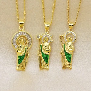 LS-D1141 Colgante de Latón Chapado en Oro con la Virgen María, Nuestra Señora de Guadalupe, Verde, con Circonita, Amuleto de San Judas, Joyería para Mujer y Unisex - Product Image 2