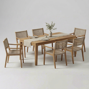 Modern Durable Scandinavian Wooden <b>Dining</b> <b>Table</b> <b>Set</b> with 6 Chairs Rectangle Design <b>Dining</b> Room Furniture - Product Image 1