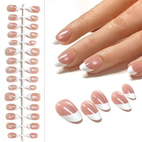 Kuku Palsu Premium Oval Magnetik Full Cover Bentuk Almond Salon Wear Pendek Bulat Mengkilap 30pcs Nail Kit