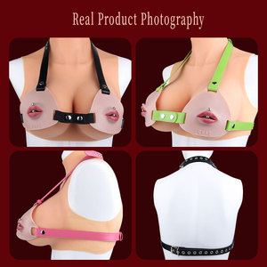 Soutien-gorge en silicone rouge pour lèvres, avec cuir réglable, pour jeux BDSM de couple, stimulation sensorielle féminine, lingerie à design ajouré - Product Image 4