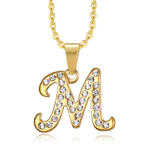 Accessoires populaires en gros en acier inoxydable strass bijoux caractère lettre M pendentif alphabet collier pour les femmes - Product Image 1