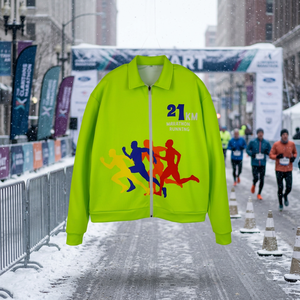 Chaqueta cortavientos impermeable de manga larga de color verde fluorescente de alta calidad con cierre de cremallera, chaqueta de sublimación para maratón y running. - Product Image 1