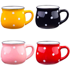 Juego de tazas de café expreso de café <span class=keywords><strong>capuchino</strong></span> de porcelana de colores de lunares brillantes de fondo plano de 3oz - Product Image 1