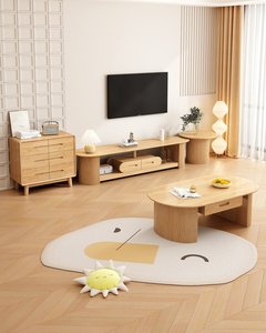 High Quality Natural Solid Wood <b>TV</b> <b>Stand</b> with Drawers & Fluted Legs, Living Room Media Console - Product Image 2