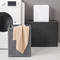Panier à linge pliable avec couvercle, panier à vêtements en plastique pliable aspect rotin ventilé pour salle de bain, chambre, dortoir, maison