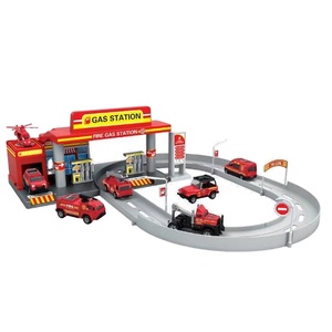 1 máy bay 1 xe hợp kim 1 xe buýt trượt tự làm trạm cứu hỏa 21 chiếc đồ chơi bãi đậu xe - Product Image 1