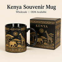 Tasses en céramique souvenirs touristiques Afrique Kenya, motif éléphant girafe savane, pour café et lait, personnalisables OEM ODM, vente en gros
