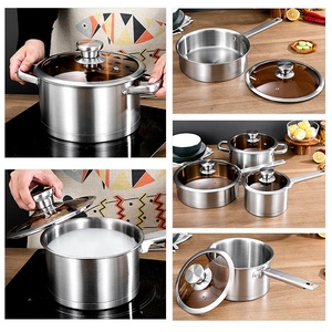 Ensemble de casseroles multifonctionnelles en acier inoxydable, couleur argent, avec couvercle et poignée épaisse, pour restaurant - Product Image 6