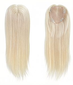 Topper en Cheveux Humains Européens avec Base en Soie pour Femmes, Postiche Remy Mono Lace à Clipser, Topper en Cheveux Remy Vierge avec PU Couleur Blonde - Product Image 6