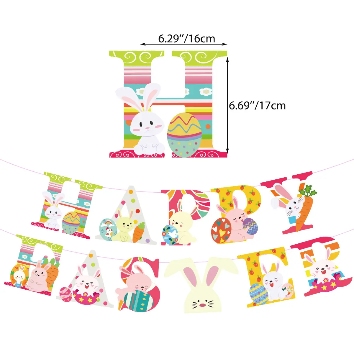 Happy Easter Banner Easter Theme Party Supplies Easter Egg Bunny Banner balloon cake topper Kids Birthday Party Decoration