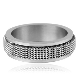 yunnique Fashionable Rotatable Mesh Woven <b>Ring</b> Steel Color Unisex Jewelry Gift Geometric Design FY23023 - Product Image 3