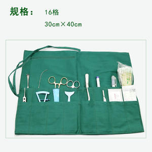 Bolsa de Almacenamiento para Instrumentos de Algodón Verde, 30 cm x 40 cm, 16 Bolsillos, Estuche Organizador Portátil para Herramientas Quirúrgicas - Product Image 1