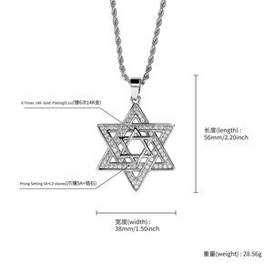 YYN Para Moda Europa América Medio <span class=keywords><strong>Oriente</strong></span> Hip Hop Colgante Estrella de David con Diamantes Transfronterizo Unisex Estrella de Seis Puntas Cobre con Cuerda - Product Image 4