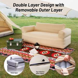 Canapé à double <span class=keywords><strong>air</strong></span> pliable robuste chaise longue de plage gonflable extérieure pour salon camping pique-niques avec housse en tissu - Product Image 5