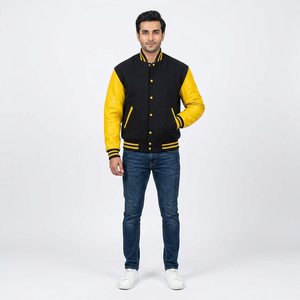 Custom Logo <b>Leather</b> Sleeves Embroidery Black Couple College Baseball Men's <b>Jacket</b> Letterman Light Blue Varsity <b>Jacket</b> - Product Image 1