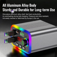Chargeur de voiture rapide 5-en-1 en alliage d'aluminium 100W avec câble rétractable Type-C et ports USB 5V/2.4A, lumière étoilée pour montre connectée et téléphone