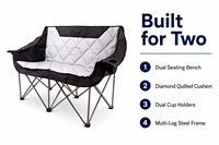 Banc de camping, chaise pliante double, chaise d'extérieur pour deux personnes, chaise de camping deux places, chaise de pique-nique d'extérieur, chaise de patio