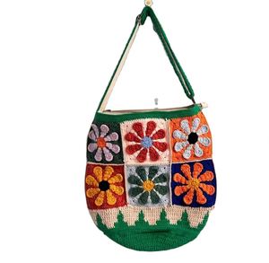 Handmade Crochet Women's Tote Shoulder Bag Fashionable <b>Accessory</b> Girl Pattern Flower Embroidery Cotton Fabric Basket Design - Product Image 1