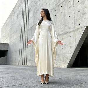Robe Abaya en polyester uni de haute qualité, décontractée et sobre, pour femmes musulmanes, vente en gros auprès d'un fournisseur chinois - Product Image 3