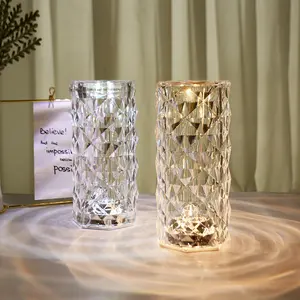 Hot Koop Crystal Rose Oplaadbare Draagbare Touch Bedlampje Tafellamp Voor Woonkamer Slaapkamer Decoratie