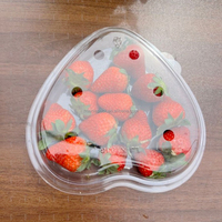 Boîte d'emballage pour fruits en plastique PET transparent de 21 oz, avec trous d'aération, forme de cœur, pour fraises, cerises, tomates, avec couvercle