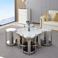 Meubles de salon canapé rond en pierre de verre petite Table basse table centrale de luxe Tables basses en marbre blanc doré à vendre