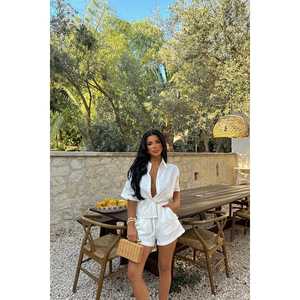 Conjunto Casual de Dos Piezas de Lino Yulia, Tela Estampada y Lisa, Vestido de Cintura Alta con Top Largo, Estilo Diario, Talla XL - Product Image 5