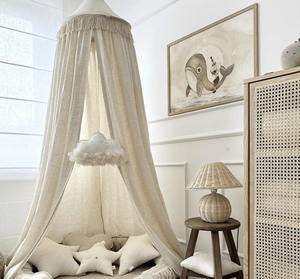 Canopée de <span class=keywords><strong>lit</strong></span> avec franges à pompons et bordure brodée - <span class=keywords><strong>Rideau</strong></span> élégant <span class=keywords><strong>pour</strong></span> décoration de mariage/maison - Product Image 2