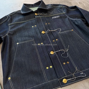 Vestes en jean coupe boxy boutonnées personnalisées en usine, en denim brut japonais selvedge 14oz épais, pour hommes - Product Image 2