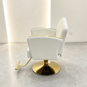 Fauteuil de Barbier Blanc Hydraulique en Cuir PU, Siège de Coiffure Pivotant à 360° avec Cadre Métallique pour Salon de Beauté - Product Image 4