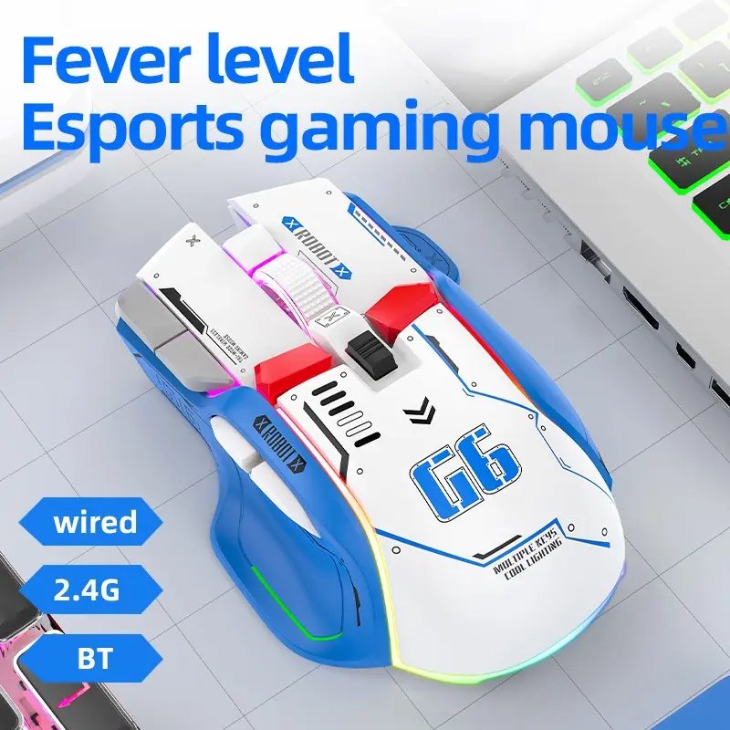 Chuyên nghiệp Ba chế độ Bluetooth G6 không dây Chuột chơi game 10D Chuột RGB Backlit Chuột chơi game