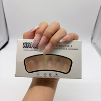 Ongles artificiels en amande faits à la main, fleurs roses 3D avec or, faux ongles brillants réutilisables à bout français pour femmes, ensemble de manucure 24 pièces