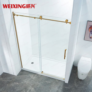 מחיר טוב חדר אמבטיה נירוסטה נירוסטה מסגרת זהב מעוטרת זכוכית יחידה דלת הזזה - Product Image 2