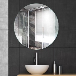 Miroir de salle de bain rond en <span class=keywords><strong>verre</strong></span> doré Art Déco moderne, <span class=keywords><strong>cadre</strong></span> flottant, épaisseur 4 mm, personnalisable, décoration de meubles de salon - Product Image 4