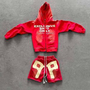 Conjunto de Sudadera con Capucha y Pantalones Cortos de Alta Calidad con Logotipo Personalizado, Ropa Deportiva Urbana, Impresión Serigráfica, Estilo Vintage para Hombre - Product Image 2