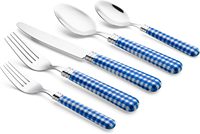 Ensemble d'argenterie 20 pièces en acier inoxydable avec manche bleu, compatible lave-vaisselle, couteau de table, fourchette, fourchette à salade, cuillère, cuillère à dessert