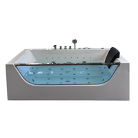 Baignoire Balnéo Zevana 1800 Moderne de Luxe Autoportante en Acrylique pour 1 Personne, Massage 6 Jets, Drain Réversible, LED Chaude