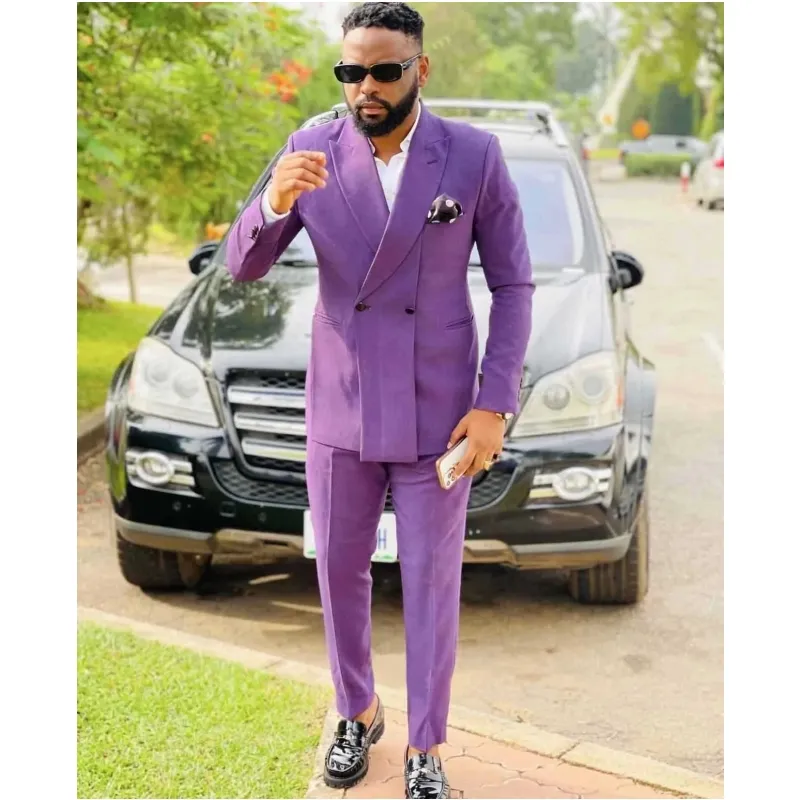 Autumn 2022 Latest Purple Double Breasted Men Suits Fashion Wedding Groom costume homme mariage Party Prom Business suits coat